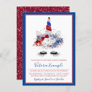 Patriotic Unicorn Red White Blue Baby Dusche Einladung