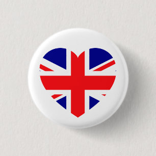 Patriotic Union Jack Liebe Heart Red White Blue Button