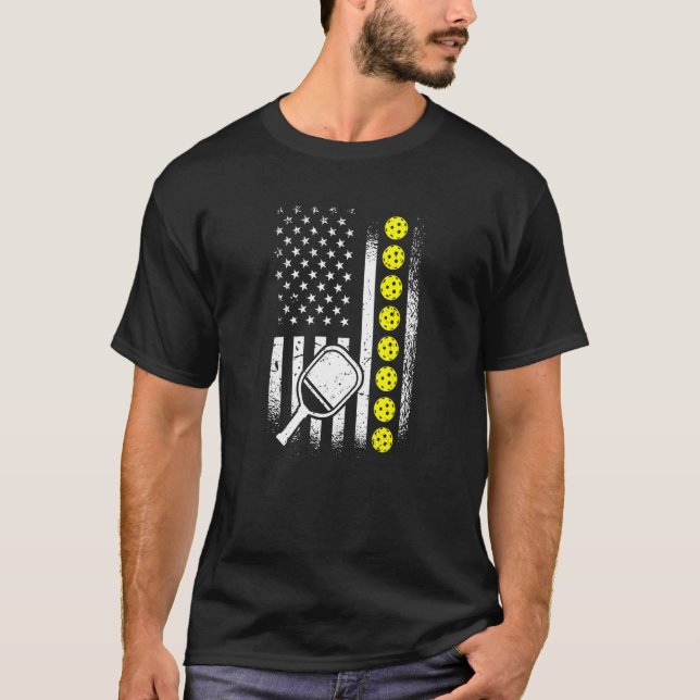 Patriotic US American Flag Pickleball Player T-Shirt (Vorderseite)