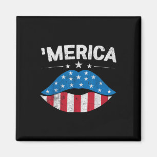 Patriotic US Amerika Flag Lips 4. Juli Merica Magnet