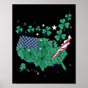 Patriotic Us Clover Map - Kleeblatt Proud American Poster