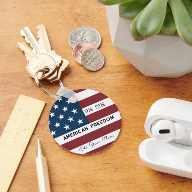 Patriotic US Flag Custom Text Name  Schlüsselanhänger (Schreibtisch)