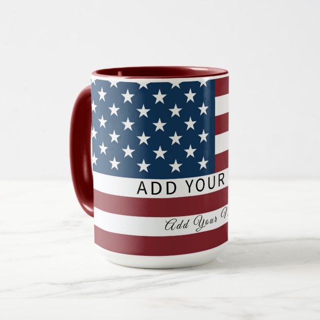 Patriotic US Flag Custom Text Name  Tasse (Vorderseite Links)