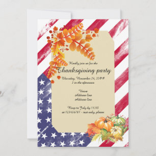 Patriotic US Flag Script Erntedank Dinner Party Einladung