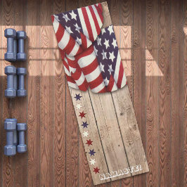 Patriotic US Red White Blue Stars Namaste Custom Yogamatte