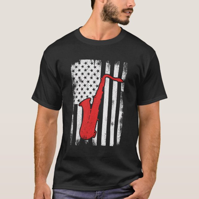 Patriotic Us Saxophone Player T-Shirt (Vorderseite)