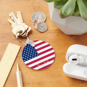 Patriotic USA American Flag Imitate Gold Mit Monog Schlüsselanhänger