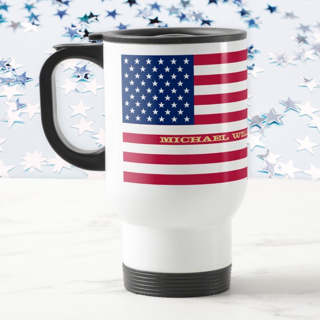 Patriotic USA American Flag Personalisiert Monogra Reisebecher (Patriotic USA American Flag Personalized Monogram Travel Mug)