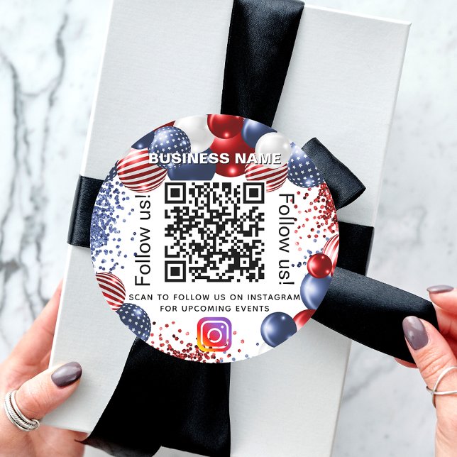 Patriotic USA Business qr Codeinstagramm Runder Aufkleber (Von Creator hochgeladen)