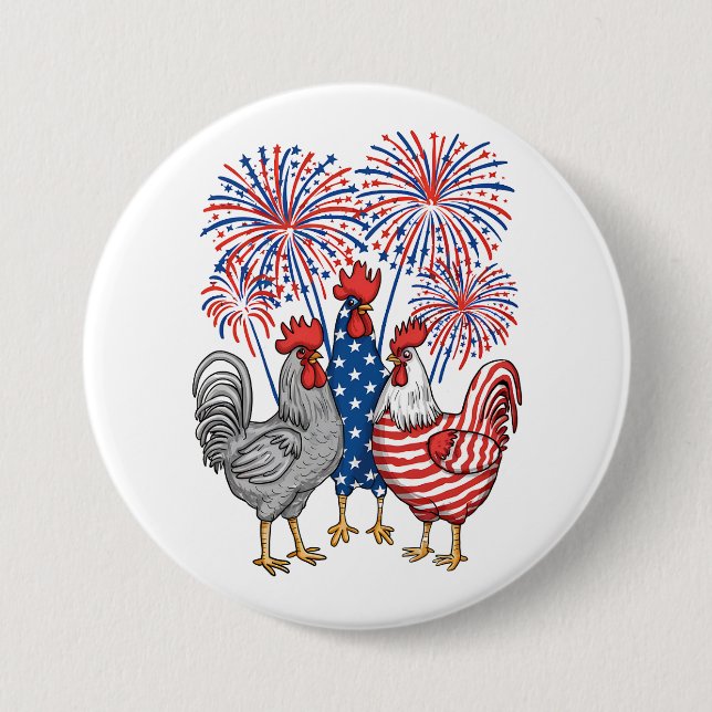 Patriotic USA Chicken USA Hen 4. Juli Button (Vorderseite)
