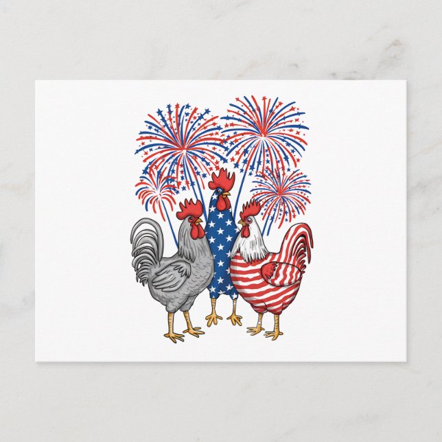 Patriotic USA Chicken USA Hen 4. Juli Postkarte (Vorderseite)