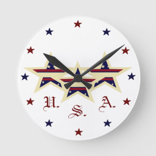 PATRIOTIC USA CLOCK RUNDE WANDUHR