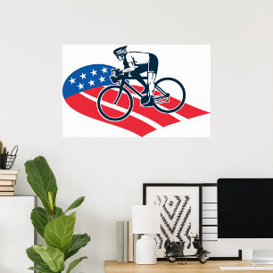Patriotic USA Cycling American Flag Bike Rider Poster