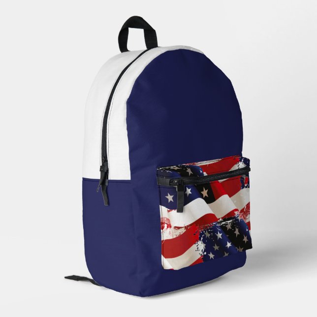 Patriotic USA Flag Backpack Bedruckter Rucksack (Rückseitige Ecke links)