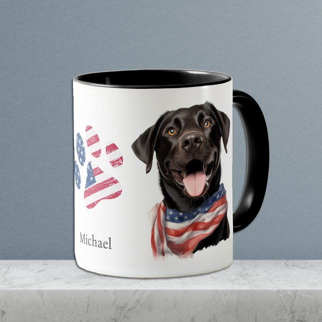 Patriotic USA Flag Black Labrador Retriever Dog Tasse (Von Creator hochgeladen)