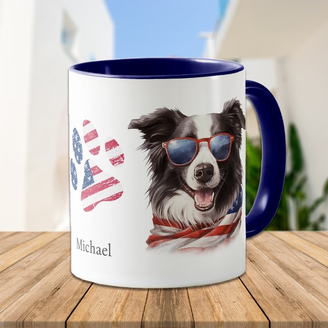 Patriotic USA Flag Border Collie Dog Tasse (Von Creator hochgeladen)