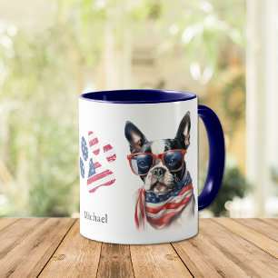 Patriotic USA Flag Boston Terrier Dog Tasse