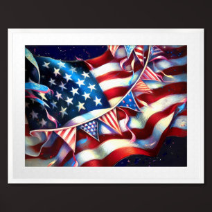 Patriotic USA Flag Bunting Hard Pastell Poster