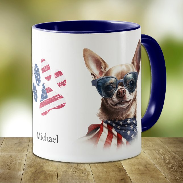 Patriotic USA Flag Chihuahua Dog Tasse (Von Creator hochgeladen)
