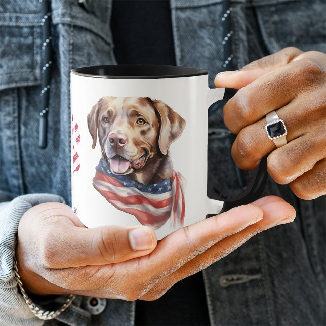 Patriotic USA Flag Chocolate Labrador Retriever Tasse (Von Creator hochgeladen)