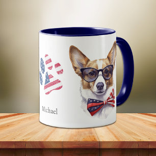 Patriotic USA Flag Corgi Dog Tasse