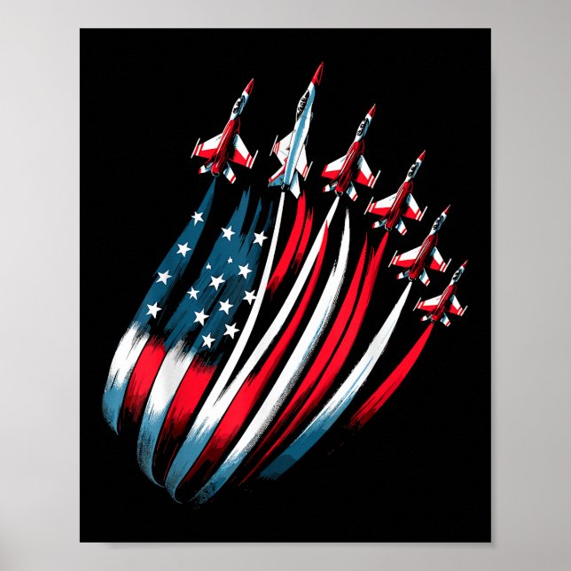 Patriotic USA Flag Fighter Jets Boys 4. Juli Poster (Vorne)