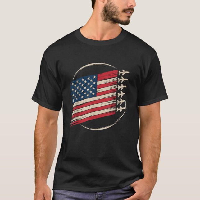 Patriotic USA Flag Fighter Jets Boys 4th of July T-Shirt (Vorderseite)