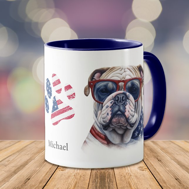 Patriotic USA Flag Funny Bulldog Tasse (Von Creator hochgeladen)