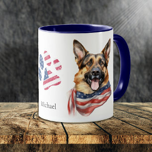 Patriotic USA Flag German Shepherd Dog Tasse