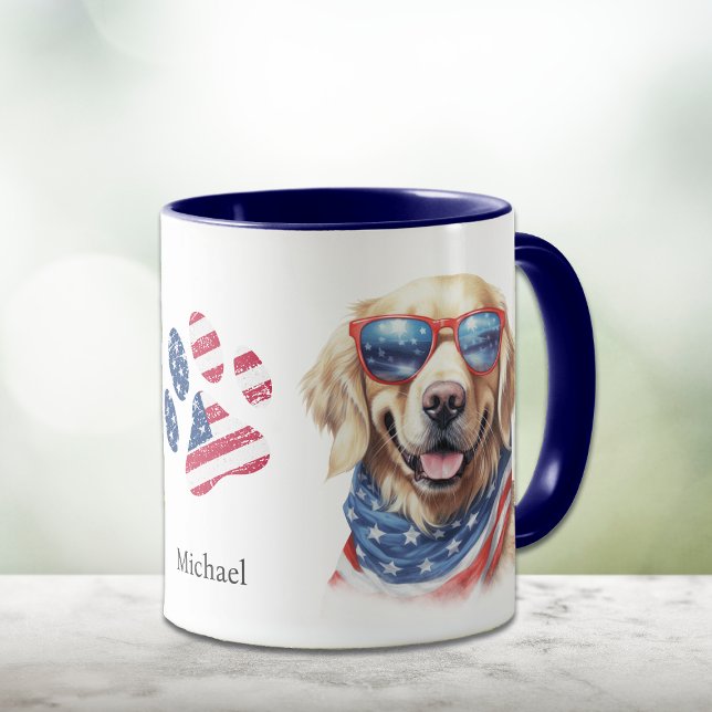 Patriotic USA Flag Golden Retriever Dog Tasse (Von Creator hochgeladen)