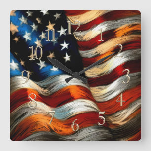 Patriotic USA Flag Hard Pastell Quadratische Wanduhr
