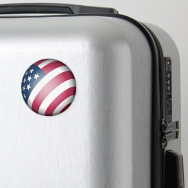 Patriotic USA Flag, Map Globe Round Red White Blue Magnet