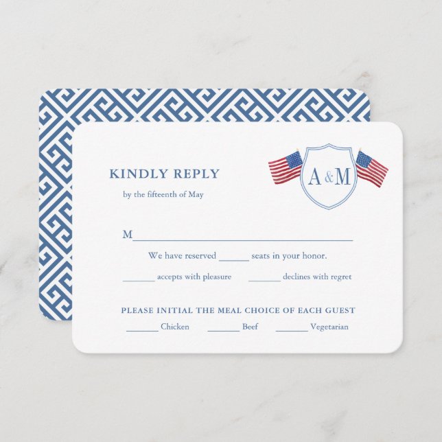 Patriotic USA Flag Meetingoptionen Hochzeit RSVP Begleitkarte (Vorne/Hinten)