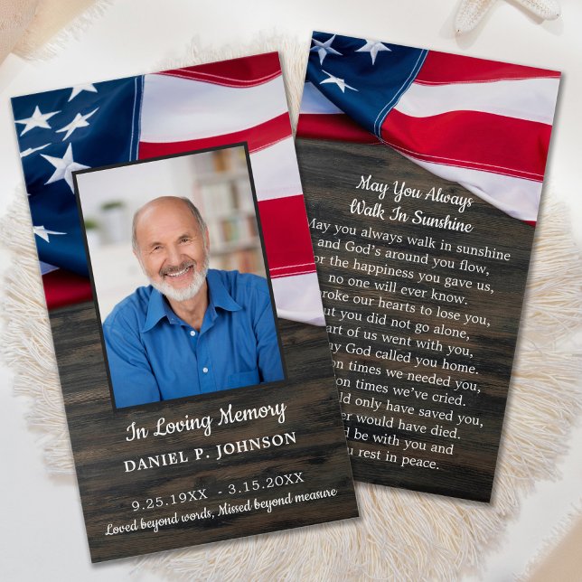 Patriotic USA Flag Memorial Funerary Prayer Card (Von Creator hochgeladen)