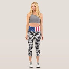 Patriotic USA Flag Modernes Schwarz-weiß Checked Capri Leggings