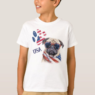 Patriotic USA Flag Paw Print Mops Dog T-Shirt