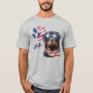 Patriotic USA Flag Paw Print Rottweiler Dog T-Shirt