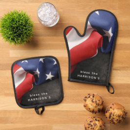 Patriotic USA Flag Personalisiert Ofenhandschuh & Topflappen-Set