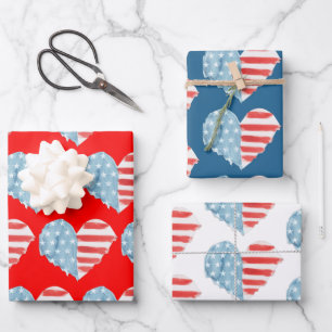 Patriotic USA Flag Red White Blue American Geschenkpapier Set
