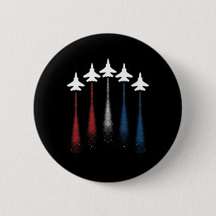 Patriotic Usa Flag Red White Blue Fighting Jets 4. Button