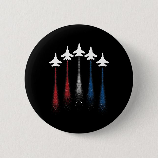 Patriotic Usa Flag Red White Blue Fighting Jets 4. Button (Vorderseite)