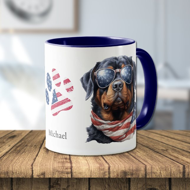 Patriotic USA Flag Rottweiler Dog Tasse (Von Creator hochgeladen)