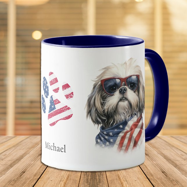 Patriotic USA Flag Shih Tzu Dog Tasse (Von Creator hochgeladen)