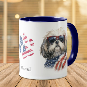 Patriotic USA Flag Shih Tzu Dog Tasse