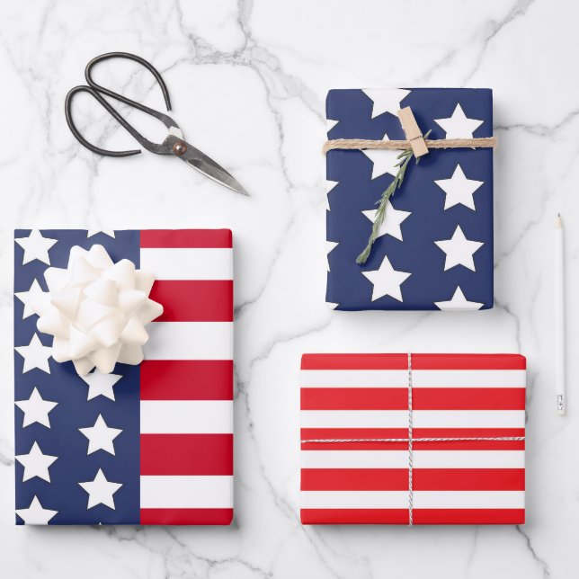 Patriotic USA Flag Stars & Stripes American Geschenkpapier Set (Vorderseite)