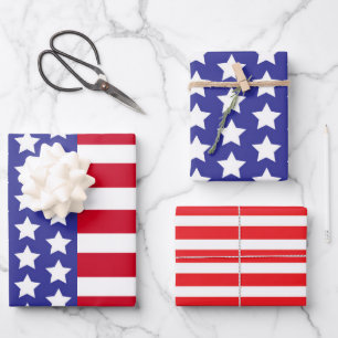 Patriotic USA Flag Stars & Stripes American Geschenkpapier Set