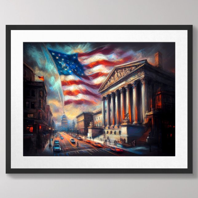 Patriotic USA Flag über City Scene America Poster (Von Creator hochgeladen)