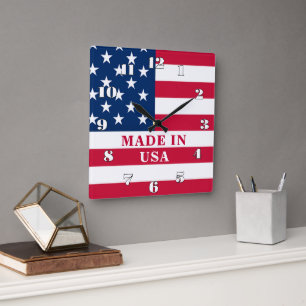 Patriotic USA Flag Wall Clock Quadratische Wanduhr