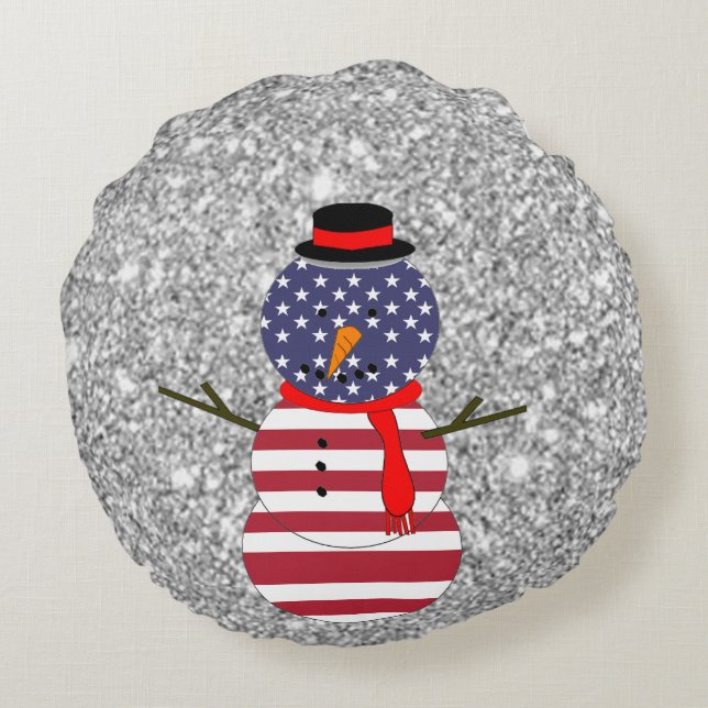 Patriotic USA Flagge Snowman Christmas Throw Pillo Rundes Kissen (Rückseite)