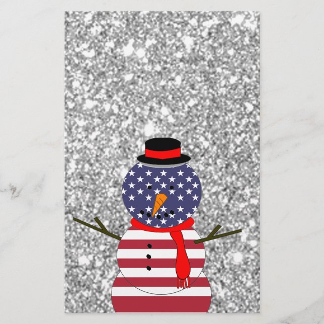 Patriotic USA flagge Snowman Glitzer Weihnachten Briefpapier (Vorderseite)